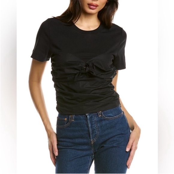 Tanya Taylor Black Parker Front Tie Goth Casual Short Sleeve Top Blouse‎ Size M - Picture 1 of 7